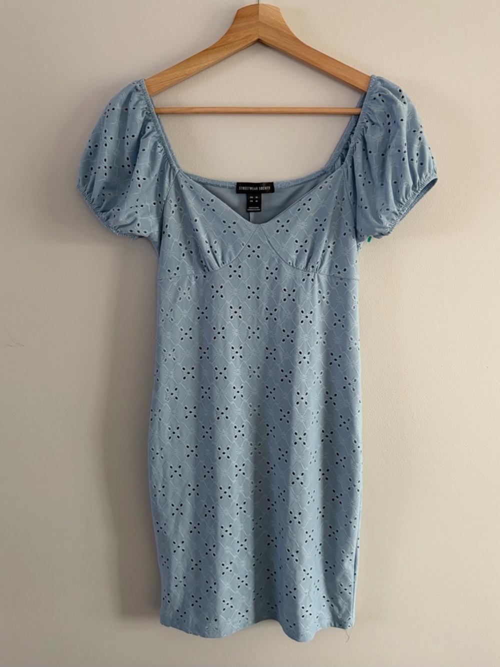 Powder Blue Eyelet Puff Sleeve Mini Dress